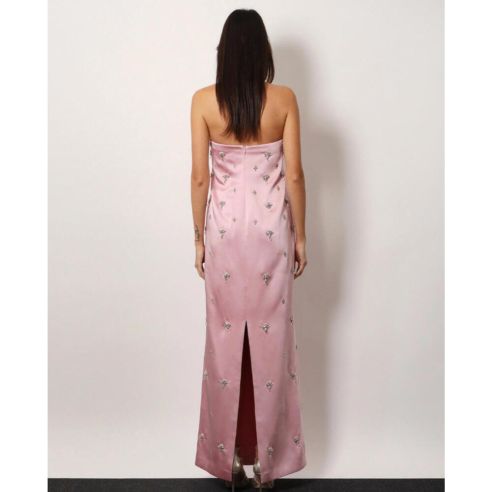 NWT $1098 Elise Blush Pink Satin Crystal Beaded Dress Gown Cocktail XS Rare - Picture 8 of 16